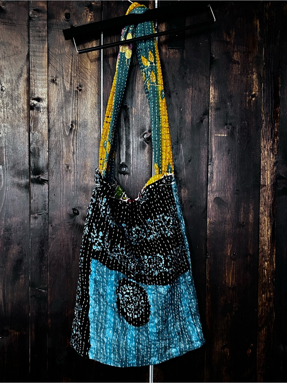 Handwoven Blue & Yellow Patchwork Shoulder Bag